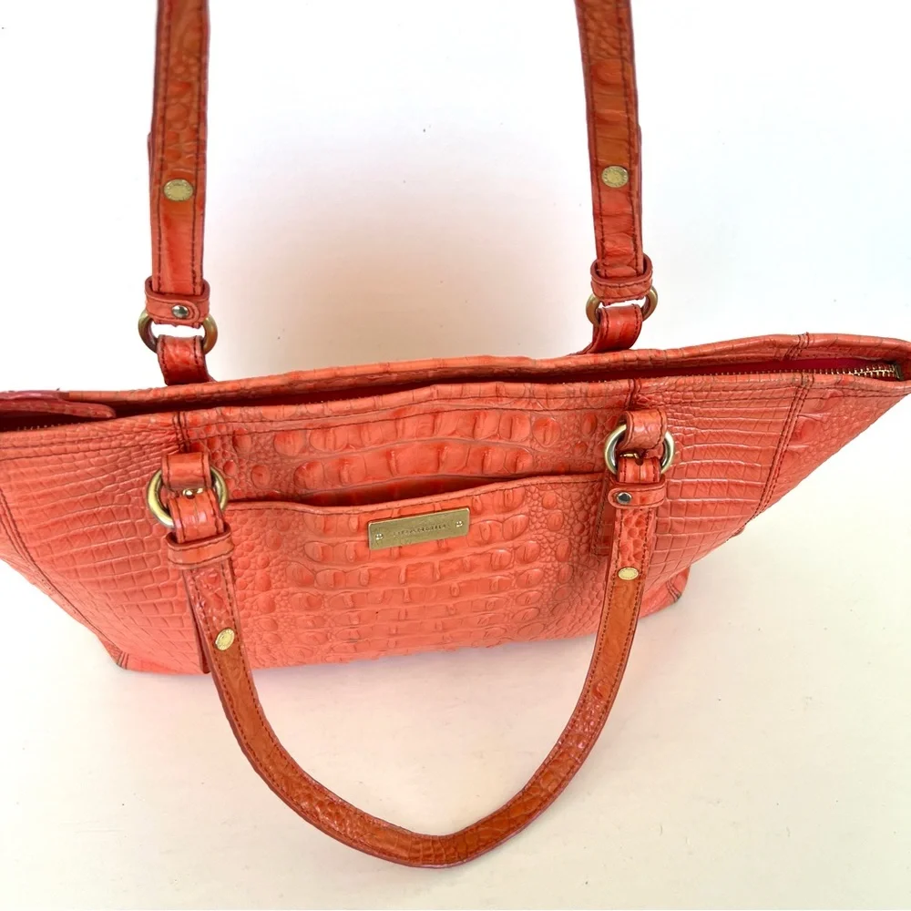 BRAHMIN Melbourne Orange Croc Emboss Leather Gold Hardware Medium Shoulder Tote - Picture 8 of 16